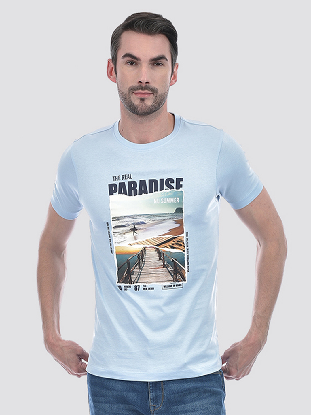 Numero Uno Men Graphic Print Light Blue T-Shirt